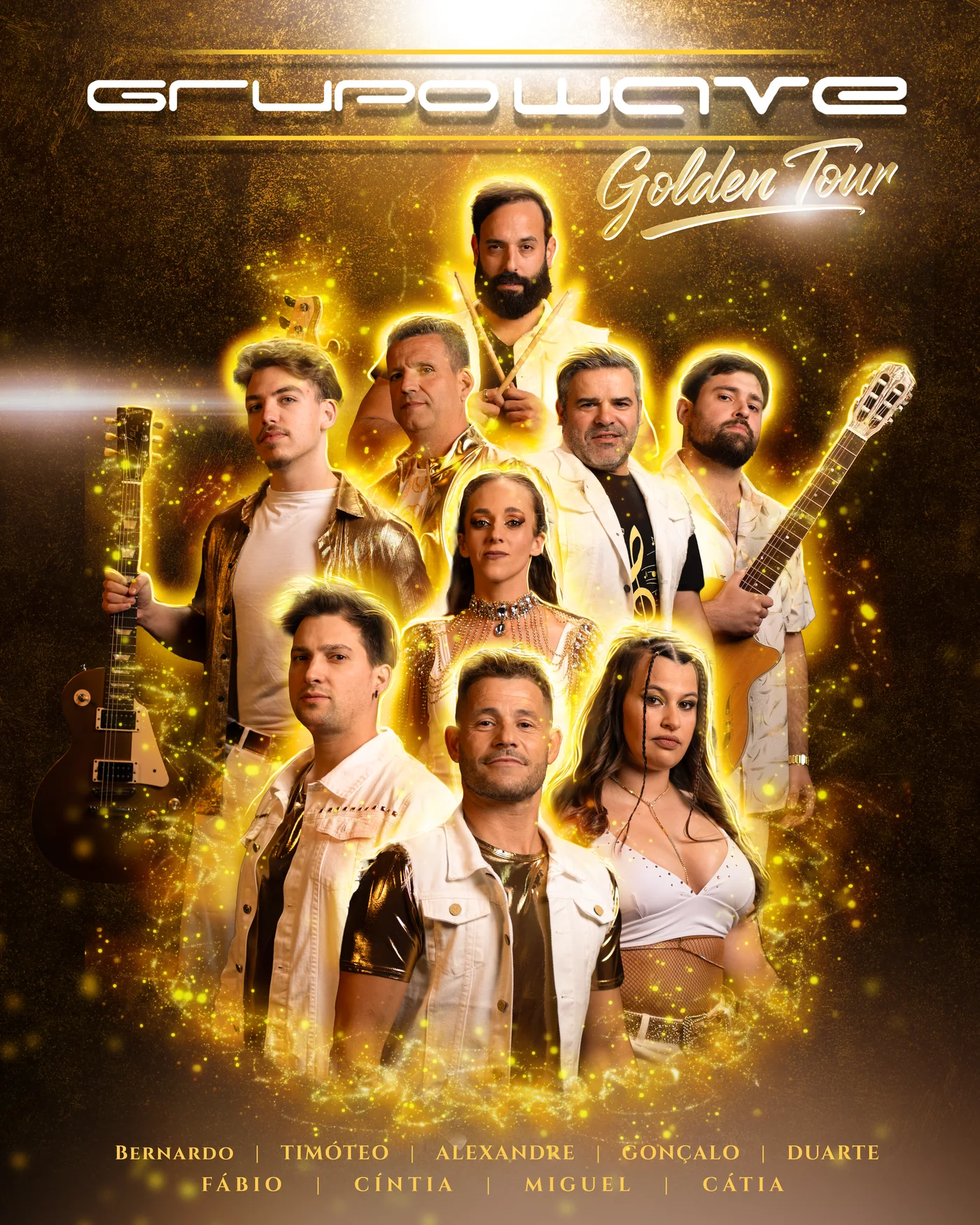 Cartaz Golden Tour do Grupo Wave, com os nove elementos da banda